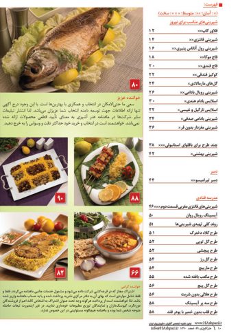 فهرست مجله هنر آشپزی 89