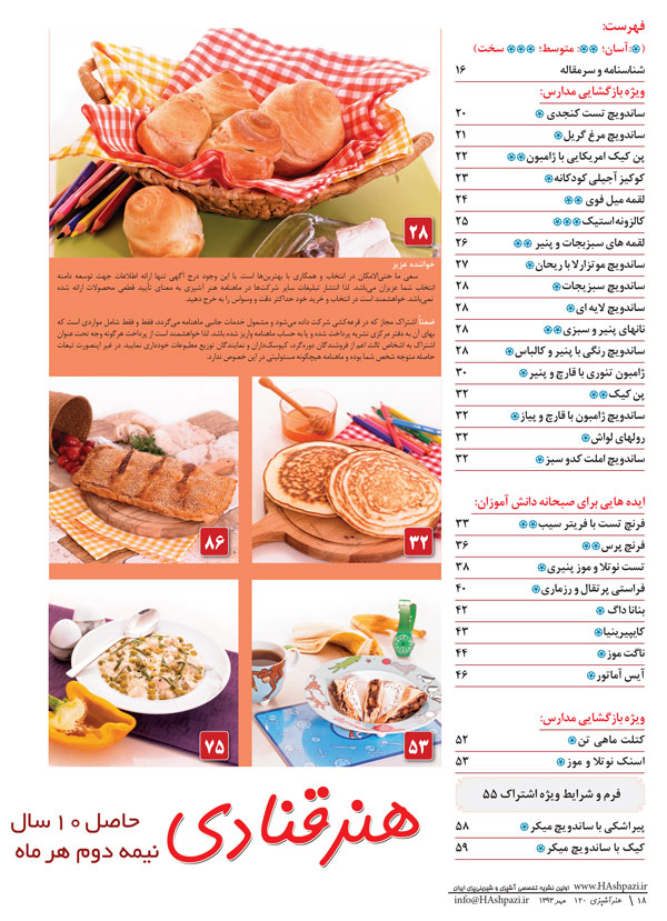 فهرست مجله هنر آشپزی 120 فهرست مجله هنر آشپزی 120